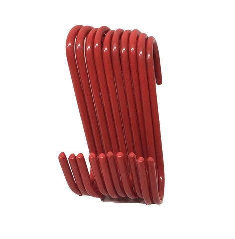 Set of 10 pc S Shape Utility Hook Set, Vinyl Coated or Chromed Wire (Red Vinyl)