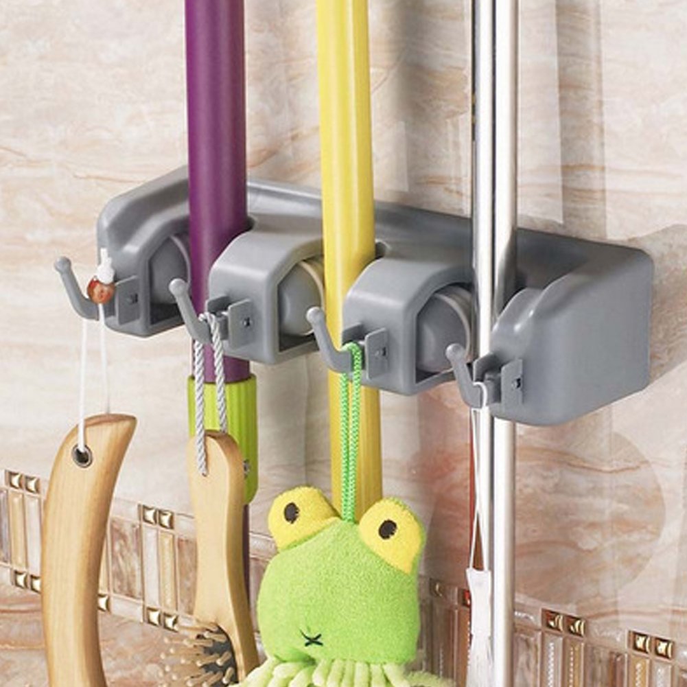 Multi-functional Plastic Mop Broom Holder with Hooks and Slots #1113 (3slots+4hooks)