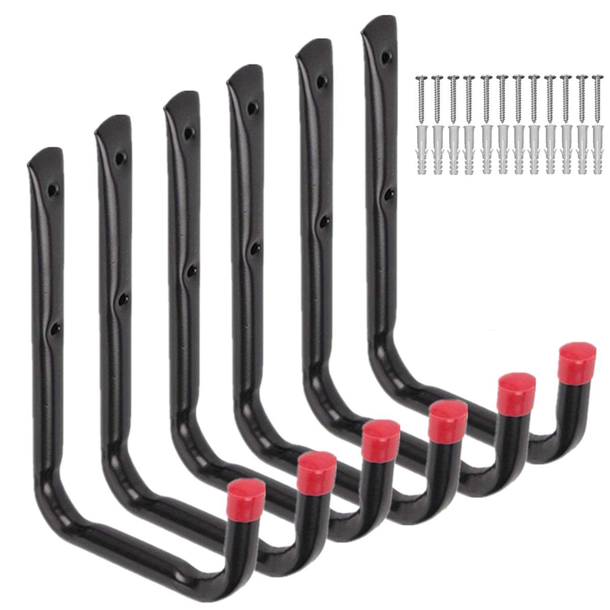 Heavy Duty Garage Utility U Hooks,Wall Mount Garage Hanging Storage Hook for Ladders, Bicycle and Tools 6 Pack (Black)