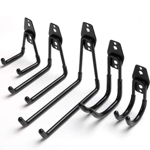 Heavy Duty Garage Storage Utility Hooks and Hanger, Wall Mount Tool Holder Garage Organizer with Anti-Slip Coating for Home Chair Ladder Bike Bicycle & Garden Hose (5 Pack - Black)