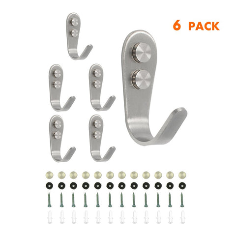 6-Hook Pack Wall Hook 304 Stainless Steel Hooks Bath Shower Hat Coat Metal Hooks Bathroom Towel Hooks