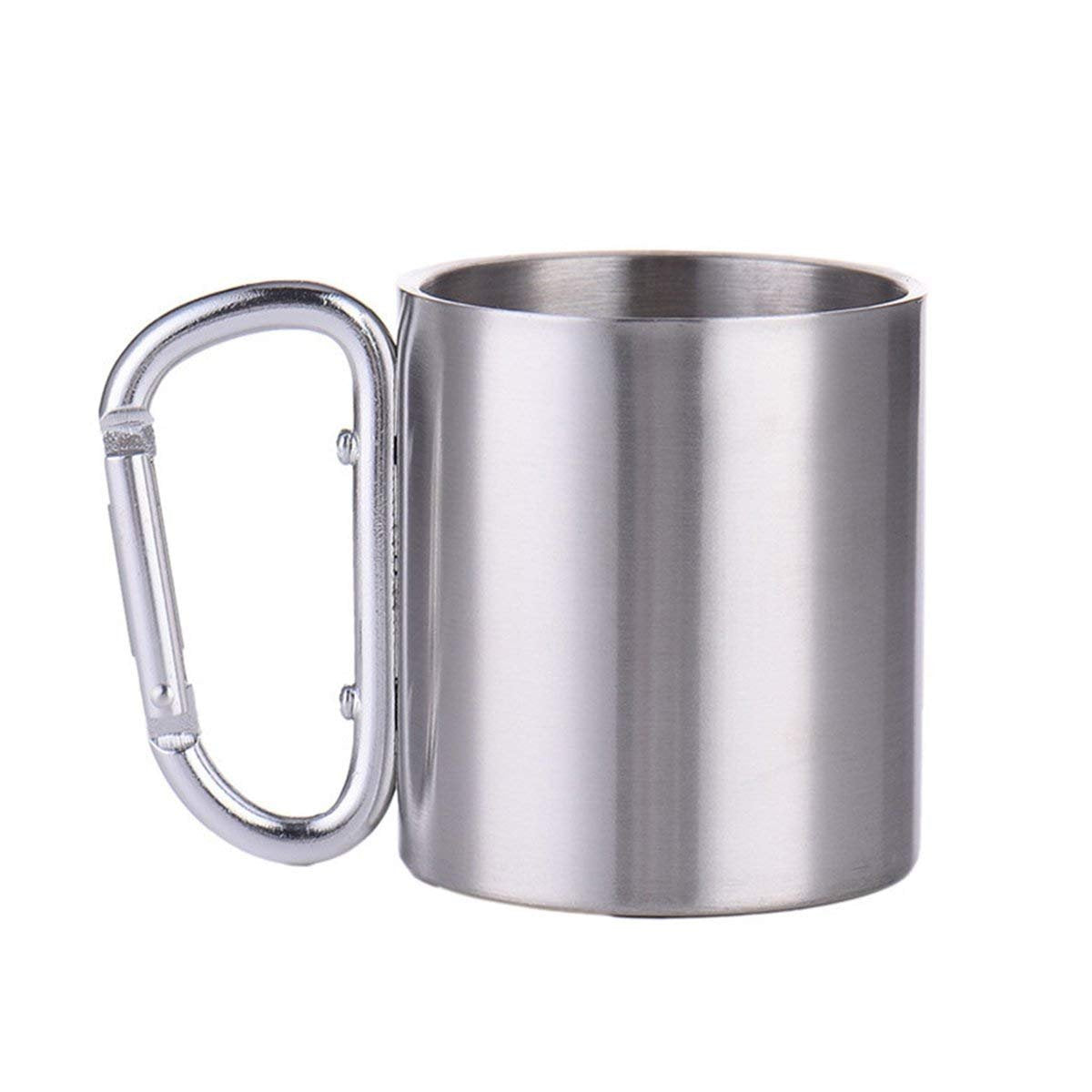 Woohchy 11 Oz Portable Hiking Cup D Clip Handle Camping Carabiner Mug 304 Stainless Steel Hiking Cups 330 ml (11Oz)