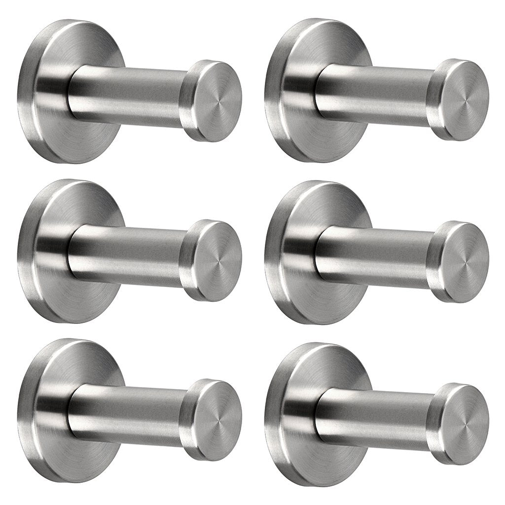 Sumnacon Brushed Stainless Steel Towel Hook, 6 Pcs Wall Mount Robe Coat Hangers Holder - Heavy Duty Contemporary Towels Hooks for Bedroom, Bathroom, Living Room, Fiting Room, Office
