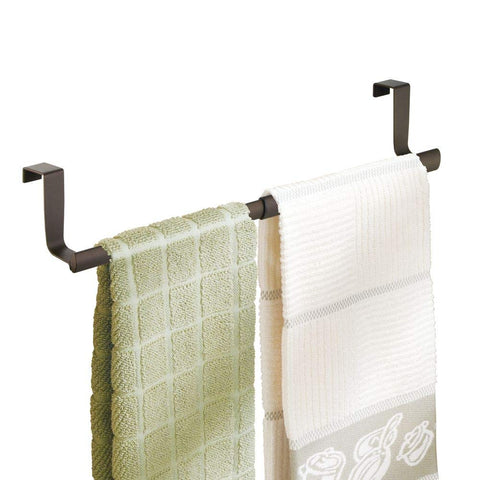 mDesign Over-the-Cabinet Expandable Kitchen Dish Towel Bar Rack - Bronze