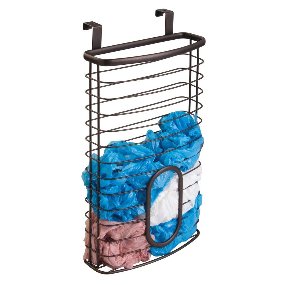 mDesign Over-The-Cabinet Plastic Bag Storage and Grocery Bag Holder, Kitchen Storage - Bronze