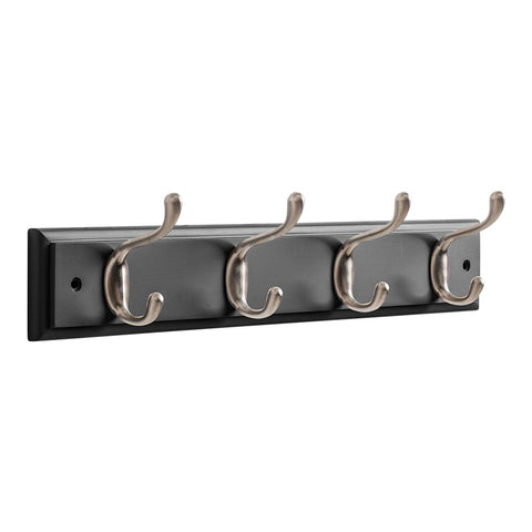 OCCO Resko H5.5” x W17.7" x D2.75" / H14cm x W45cm x D7cm Coat Rack Wall Mounted With Coat Hooks I Strong Wall Hooks Heavy Duty I 4 Brushed Nickel Coat Hook On Black Board I Wall Hooks Decorative