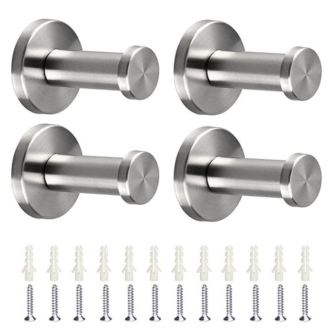 LinkStyle Brushed Stainless Steel Towel Hook, 4 Pcs Wall Mount Robe Coat Hangers Holder Heavy Duty Wall Mount Hooks for Bedroom, Bathroom, Living Room, Fitting Room