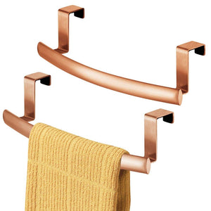 mDesign Modern Metal Kitchen Storage Over Cabinet Curved Towel Bar Rack - Hang on Inside or Outside of Doors, Organize and Hang Hand, Dish, and Tea Towels - Also for Bars - 9.7" Wide, 2 Pack - Copper