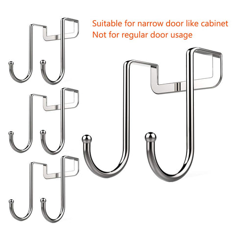 Poeland 1kuan Over Cabinet Drawer Double Hooks 304 Stainless Steel Multiple Use Narrow Door Hook for Kitchen, Bathroom, Drawer, Wardrobe Door, Cabinet Door to Hang Bags, Towels, Coat More Pack of 4