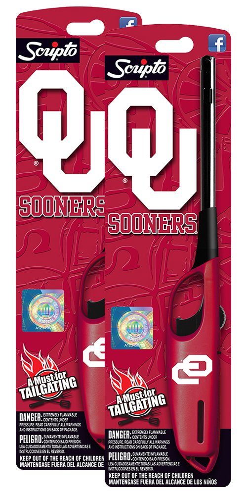 NCAA Oklahoma Sooners Licensed Scripto Multipurpose Utility Lighter - Official Crimson & Cream - Tailgating Essential (2-Pack)