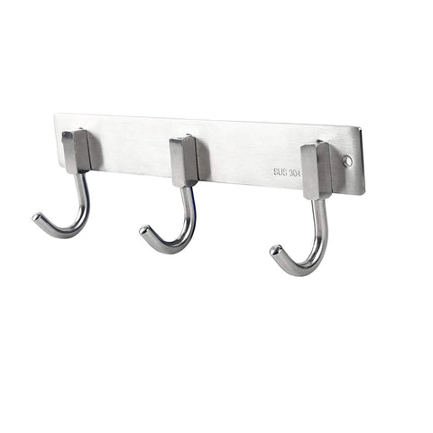 WEBI Heavy Duty SUS 304 Coat Hooks Bath Towel Hanger Rail Bar, 3 Hooks, Brushed Finish, for Bedroom, Bathroom, Foyers, Hallways, Entryway, for Great Home, Office Storage & Organization