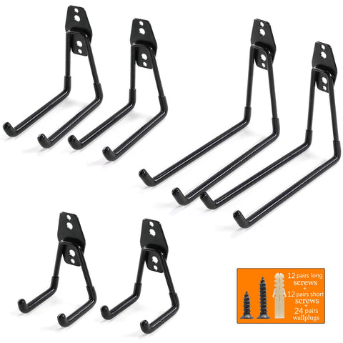 Ihomepark Heavy Duty Garage Storage Utility Hooks for Ladders & Tools, Wall Mount Garage Hanger & Organizer - Tool Holder U Hook with Anti-Slip Coating (6 Pack - Black)