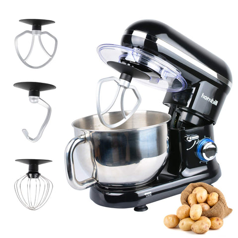 Hornbill Tilt-head Stand Mixer, Electric Mixer 600W 6-Speed 5-Quart Stainless Steel Bowl Professional Kitchen Mixer With Dough Hook, Whisk, Beater(Black)