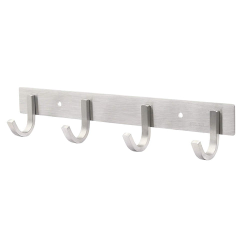 WEBI Heavy Duty SUS 304 Coat Bath Towel Hook Hanger Rail Bar with 4 Hooks, for Bedroom, Bathroom, Foyers, Hallways, Entryway, Great Home Office Storage & Organization, Brushed Finish, J-DBG04