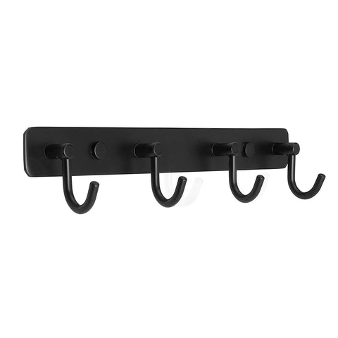 WEBI Coat Hook Black Iron Hanger Rack for Dog Pet Leash, Hats, Keys, Bath Towels, Robe, Clothes with 4 Hooks,Wall Mount Closet Clothing Bathroom Garage Home Organization Storage, Decorative Gift