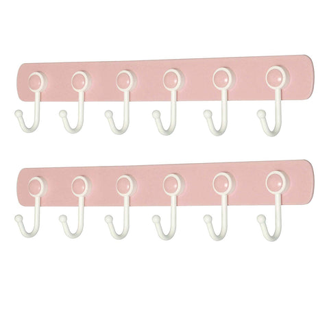 WEBI Wall Hooks Adhesive: 360°Rotatable, Ultra-Stick, Heavy Duty, Waterproof, 6-J-Hook, Plastic Utility Hook, Wall Hanger Rack Holder for Coat Towel Hats Keys Scarf Purse Kitchen Utensil – Pink,2 Pcs