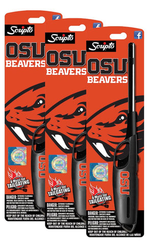 NCAA Oregon State Beavers Licensed Scripto Multipurpose Utility Lighter - Official Black & Orange - Tailgating Essential (3-Pack)