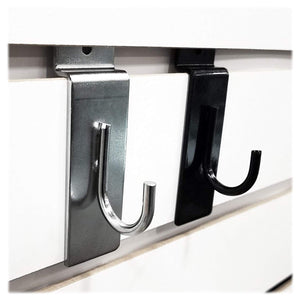 Black J-Hook, J Shaped Utility Hanger for Slatwall Displays & Slatgrid Panels - 2 Pack