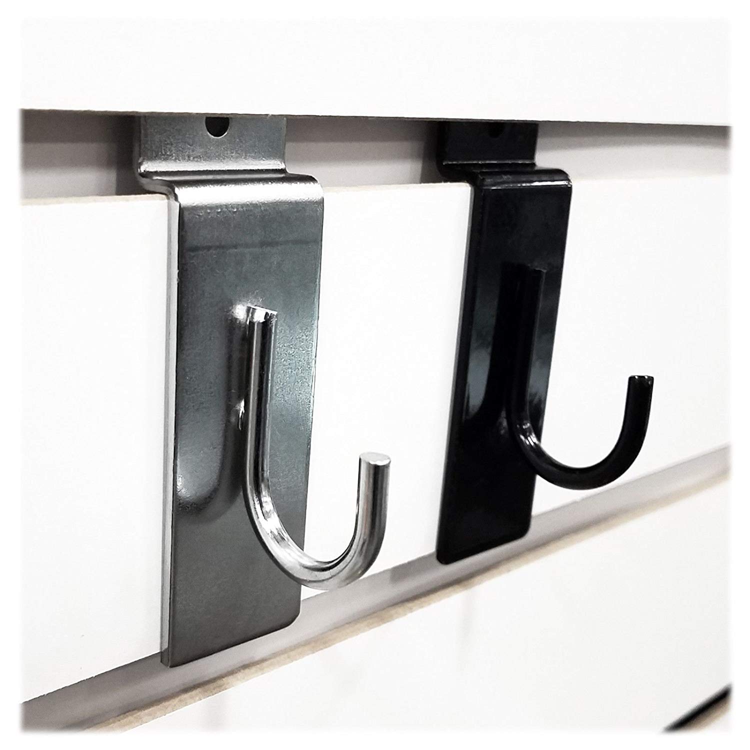 Chrome J-Hook, J Shaped Utility Hanger for Slatwall Displays & Slatgrid Panels - 10 Pack