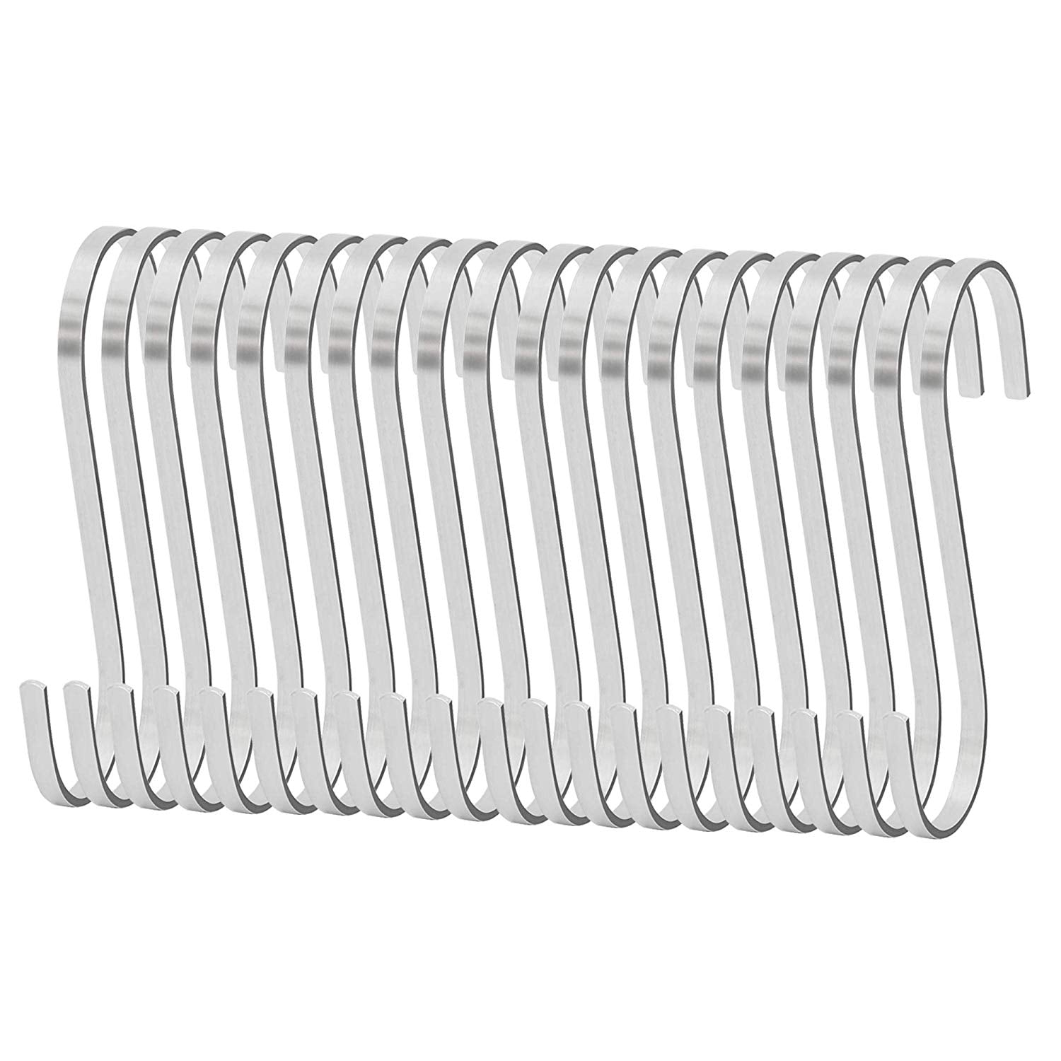 IPOW 20 PCS Larger 4-inches Kitchen Tools Flat S Shaped Hooks Brushed Stainless Steel Metal Kitchen Pot Pan Hanger Storage Hanging Rack