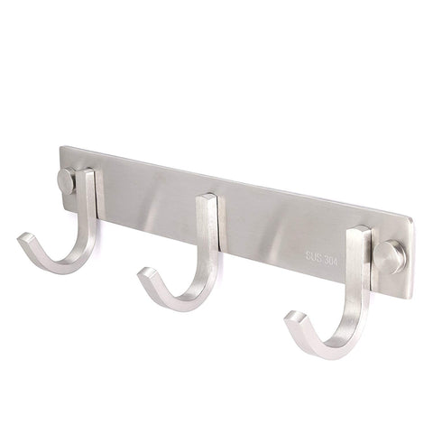 WEBI Heavy Duty Coat Hook, Strong SUS 304 Towel Hanger Rail Bar, 3 Hooks, for Bedroom, Bathroom, Foyer, Hallway, Entryway, Brushed Finish, J-DBG03-1