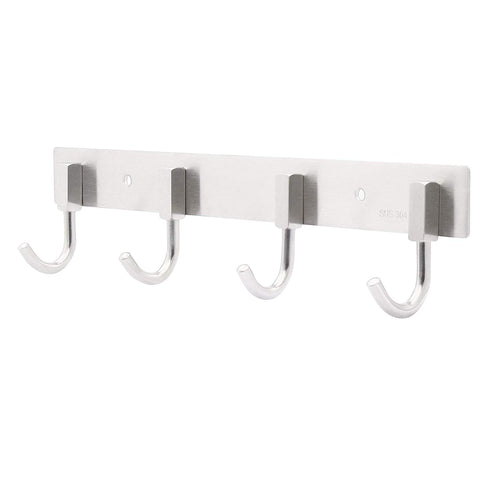 WEBI Solid SUS 304 Coat Bath Towel Hanger Rail Bar, 4 Square Hooks, for Bedroom, Bathroom, Foyer, Hallway, Entryway, Home Office Storage & Organization, Brushed Finish, J-CF04