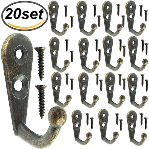 Coat Hooks, Antique Hooks Hanger, Zeeneek Rustic Wall Mounted Closet Hooks with Screws for Clothes Coat Hat Bags Towel Key 20PCS