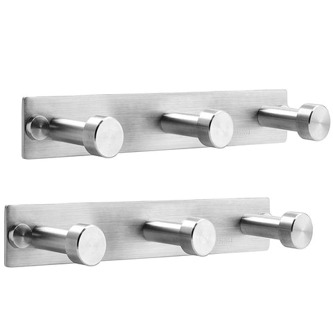 WEBI 2 Set SUS 304 3 Peg Round Clou Robe Hat Coat Bath Kitchen Towel Hook Garment Rack Hanger Rail Holder, Wall Mount Closet Clothing Bathroom Garage Home Organization Storage, Brush finish I-TDG03-2