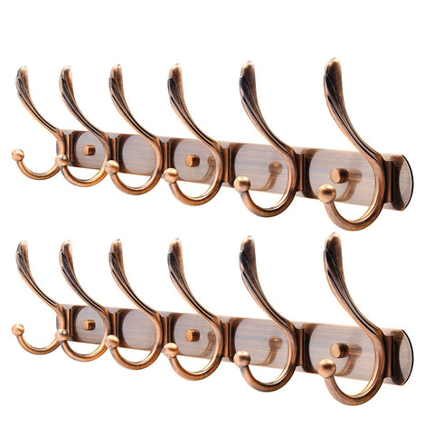 WEBI Coat Rack Wall Mounted,21.7''L 6 Coat Hooks for Hanging Coats,Metal Wall Coat Rack with Hooks Double Hook Rack Hook Rail Coat Hanger Wall Mount for Entryway Hat Jacket,Antique Copper,2 Packs