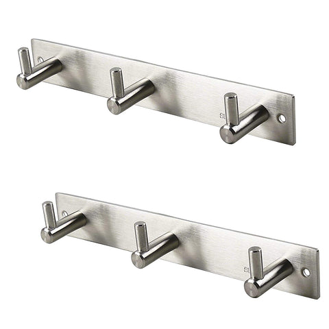 Set of 2, WEBI Heavy Duty SUS 304 Coat Bath Towel Hanger Rail Bar, 3 Hooks, Brushed Finish, for Bedroom, Bathroom, Foyers, Hallways, Entryway, for Great Home, Office Storage & Organization, L-YZ03